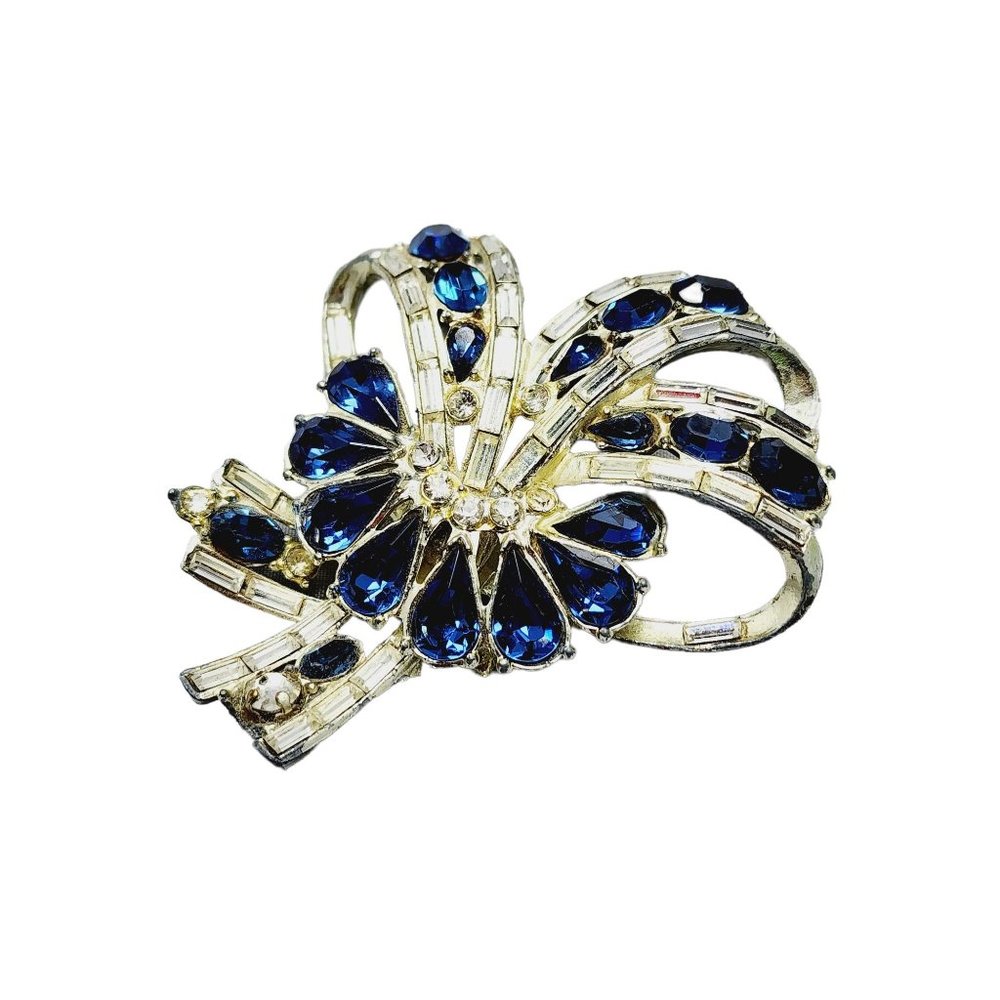 Vintage Glass Rhinestone Bow Brooch (A814)